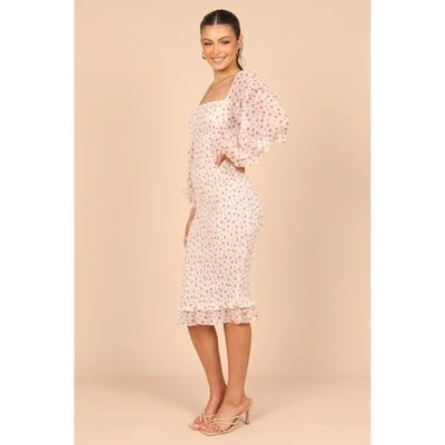 Petal And Pup Womens Bonita Shirred Frill Long Sleeve Bodycon Midi Dress 3 Petal And Pup Womens Bonita Shirred Frill Long Sleeve Bodycon Midi Dress