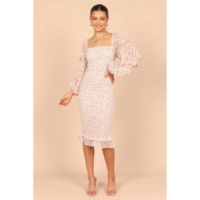 Petal And Pup Womens Bonita Shirred Frill Long Sleeve Bodycon Midi Dress 8 Petal And Pup Womens Bonita Shirred Frill Long Sleeve Bodycon Midi Dress - Image 6