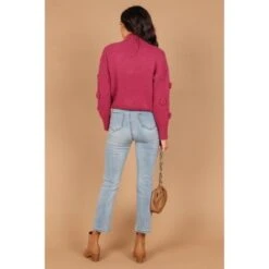 Petal And Pup Womens Raquel Mock Neck Flower Detail Knit Sweater