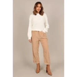 Petal And Pup Womens Katrina Textured Sleeve Crewneck Knit Sweater