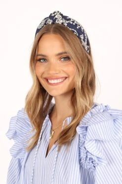 Anika Embroidery Headband - Navy -Clothing Discount Shop petal and pup usa accessories anika embroidery headband navy one size 33752450826417