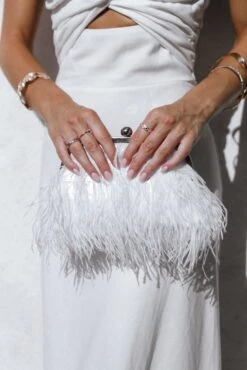 Evelyn Feather Bag - White