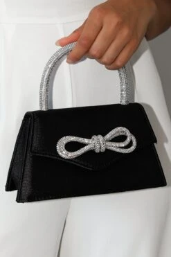 Flicka Rhinestone Bow Bag - Black Satin 7 Flicka Rhinestone Bow Bag - Black Satin -Clothing Discount Shop petal and pup usa accessories flicka rhinestone bow bag black satin one size 33077776220337