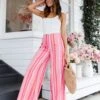 Camie Wide Leg Pant - Pink Stripe 2 Camie Wide Leg Pant - Pink Stripe -Clothing Discount Shop petal and pup usa bottoms camie wide leg pant pink stripe 33487878324401