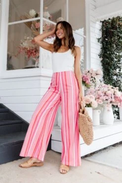 Clothing Discount Shop 36 Camie Wide Leg Pant - Pink Stripe