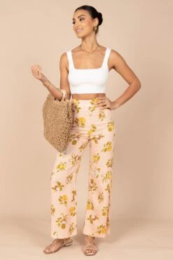 Cecily High Waisted Wide Leg Pants - Pink Floral -Clothing Discount Shop petal and pup usa bottoms cecily high waisted wide leg pants pink floral 32323124658353