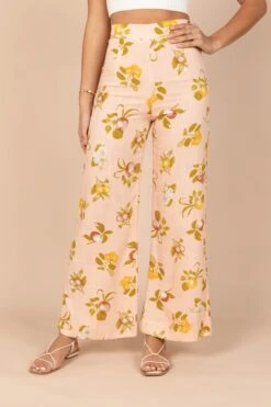 Cecily High Waisted Wide Leg Pants - Pink Floral -Clothing Discount Shop petal and pup usa bottoms cecily high waisted wide leg pants pink floral 32323124723889