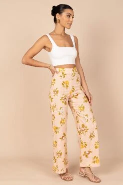 Cecily High Waisted Wide Leg Pants - Pink Floral -Clothing Discount Shop petal and pup usa bottoms cecily high waisted wide leg pants pink floral 32323124789425