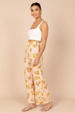 Cecily High Waisted Wide Leg Pants - Pink Floral -Clothing Discount Shop petal and pup usa bottoms cecily high waisted wide leg pants pink floral 32323124822193
