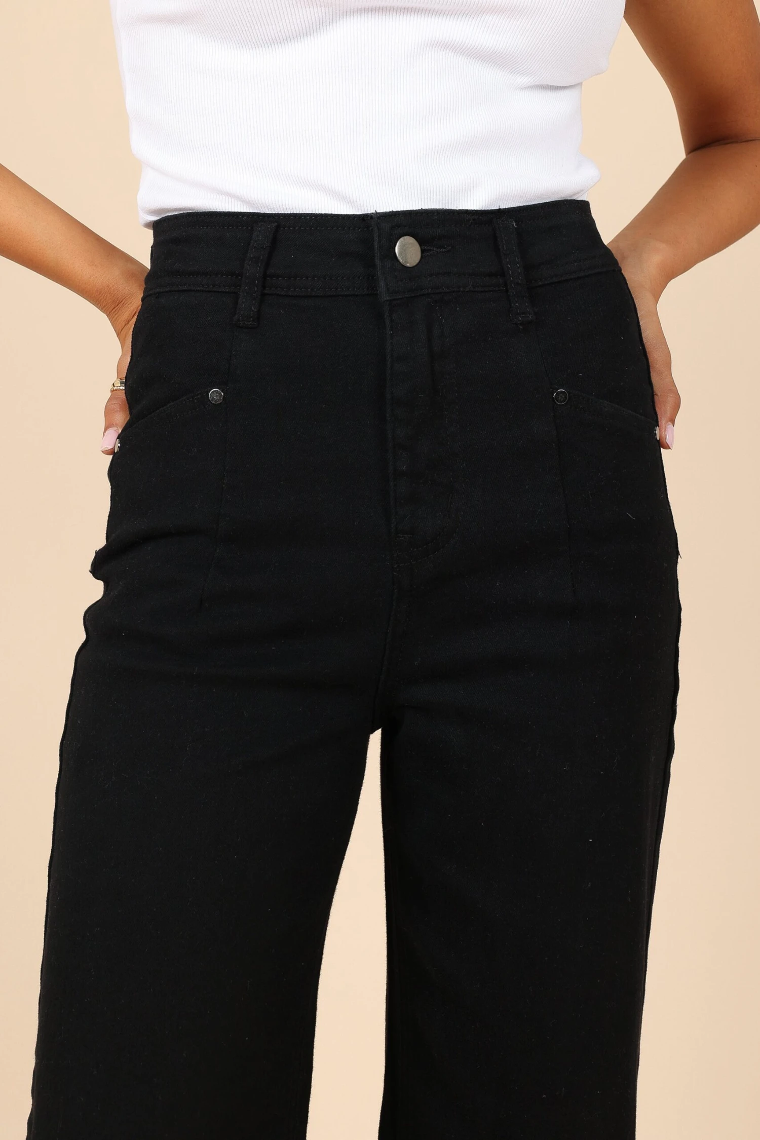 Georgette High Waisted Straight Leg Pants - Black 5 Georgette High Waisted Straight Leg Pants - Black - Image 3