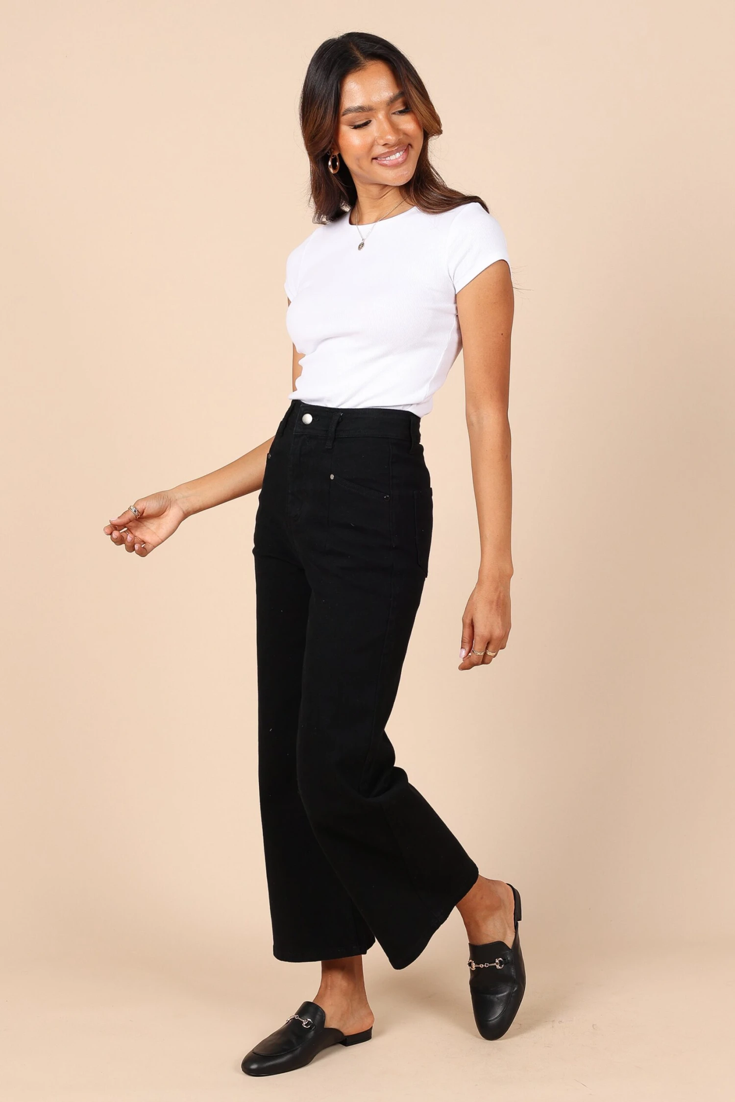 Georgette High Waisted Straight Leg Pants - Black 6 Georgette High Waisted Straight Leg Pants - Black - Image 4