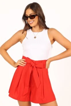 Maya High Waisted Paperbag Shorts - Red 21 Maya High Waisted Paperbag Shorts - Red -Clothing Discount Shop petal and pup usa bottoms maya high waisted paperbag shorts red 33681591599281