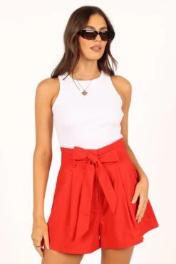 Maya High Waisted Paperbag Shorts - Red 22 Maya High Waisted Paperbag Shorts - Red -Clothing Discount Shop petal and pup usa bottoms maya high waisted paperbag shorts red 33681591632049
