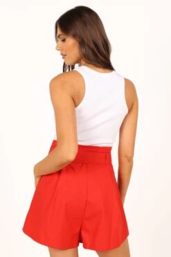 Maya High Waisted Paperbag Shorts - Red 25 Maya High Waisted Paperbag Shorts - Red -Clothing Discount Shop petal and pup usa bottoms maya high waisted paperbag shorts red 33681591730353