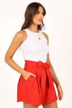 Maya High Waisted Paperbag Shorts - Red 26 Maya High Waisted Paperbag Shorts - Red -Clothing Discount Shop petal and pup usa bottoms maya high waisted paperbag shorts red 33681591763121