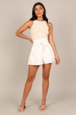 Maya High Waisted Paperbag Shorts - White -Clothing Discount Shop petal and pup usa bottoms maya high waisted paperbag shorts white 33690321322161