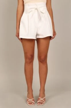 Maya High Waisted Paperbag Shorts - White -Clothing Discount Shop petal and pup usa bottoms maya high waisted paperbag shorts white 33690321354929