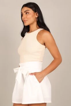 Maya High Waisted Paperbag Shorts - White -Clothing Discount Shop petal and pup usa bottoms maya high waisted paperbag shorts white 33690321387697