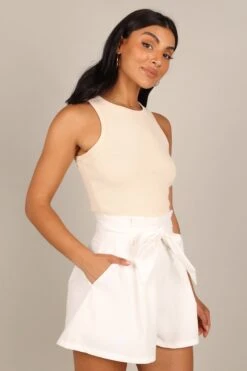 Maya High Waisted Paperbag Shorts - White -Clothing Discount Shop petal and pup usa bottoms maya high waisted paperbag shorts white 33690321420465