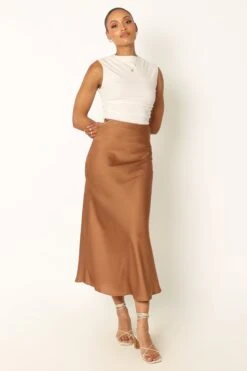 Nellie Satin Midi Skirt - Bronze 17 Nellie Satin Midi Skirt - Bronze -Clothing Discount Shop petal and pup usa bottoms nellie satin midi skirt bronze 33968203333809