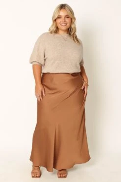 Nellie Satin Midi Skirt - Bronze 18 Nellie Satin Midi Skirt - Bronze -Clothing Discount Shop petal and pup usa bottoms nellie satin midi skirt bronze 33968203366577