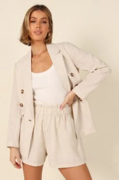 Nicole High Waisted Shorts - Beige