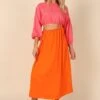 Affection Mid Sleeve Waist Cutout Midi Dress - Pink/Orange -Clothing Discount Shop petal and pup usa dresses affection mid sleeve waist cutout midi dress pink orange 32182140305585