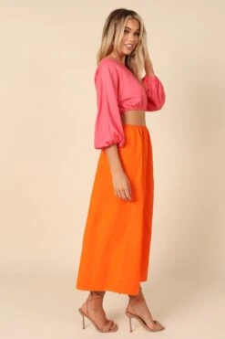 Affection Mid Sleeve Waist Cutout Midi Dress - Pink/Orange 12 Affection Mid Sleeve Waist Cutout Midi Dress - Pink/Orange -Clothing Discount Shop petal and pup usa dresses affection mid sleeve waist cutout midi dress pink orange 32182140469425