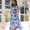 Aminah Puff Sleeve Dress - Blue Floral 2 Aminah Puff Sleeve Dress - Blue Floral -Clothing Discount Shop petal and pup usa dresses aminah puff sleeve dress blue floral 33537758789809