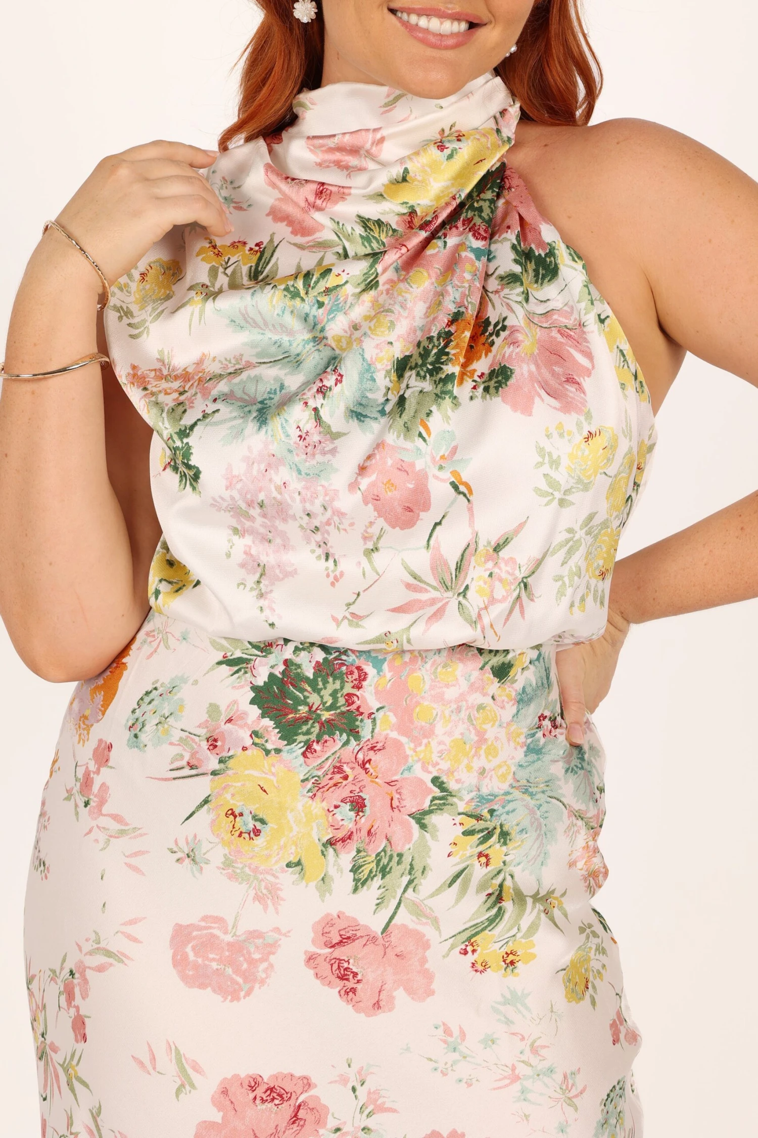 Anabelle Halter Neck Midi Dress - White Floral 7 Anabelle Halter Neck Midi Dress - White Floral - Image 5