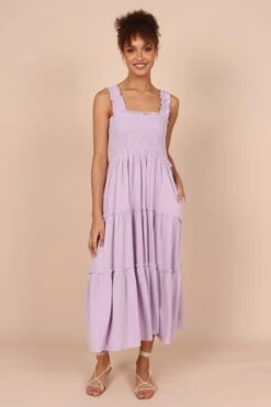 August Shirred Maxi Dress - Lilac -Clothing Discount Shop petal and pup usa dresses august shirred maxi dress lilac 32317558128817