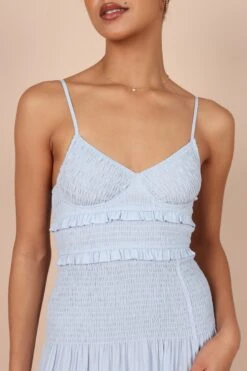 Bell Shirred Midi Dress - Blue -Clothing Discount Shop petal and pup usa dresses bell shirred midi dress blue 32264707211441