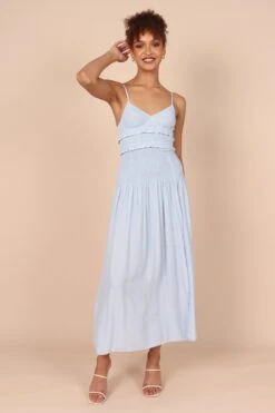 Bell Shirred Midi Dress - Blue -Clothing Discount Shop petal and pup usa dresses bell shirred midi dress blue 32264707244209