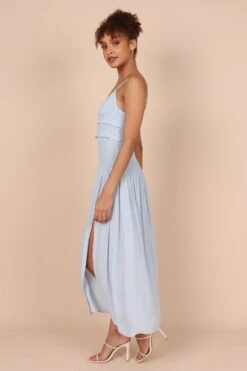 Bell Shirred Midi Dress - Blue -Clothing Discount Shop petal and pup usa dresses bell shirred midi dress blue 32264707276977