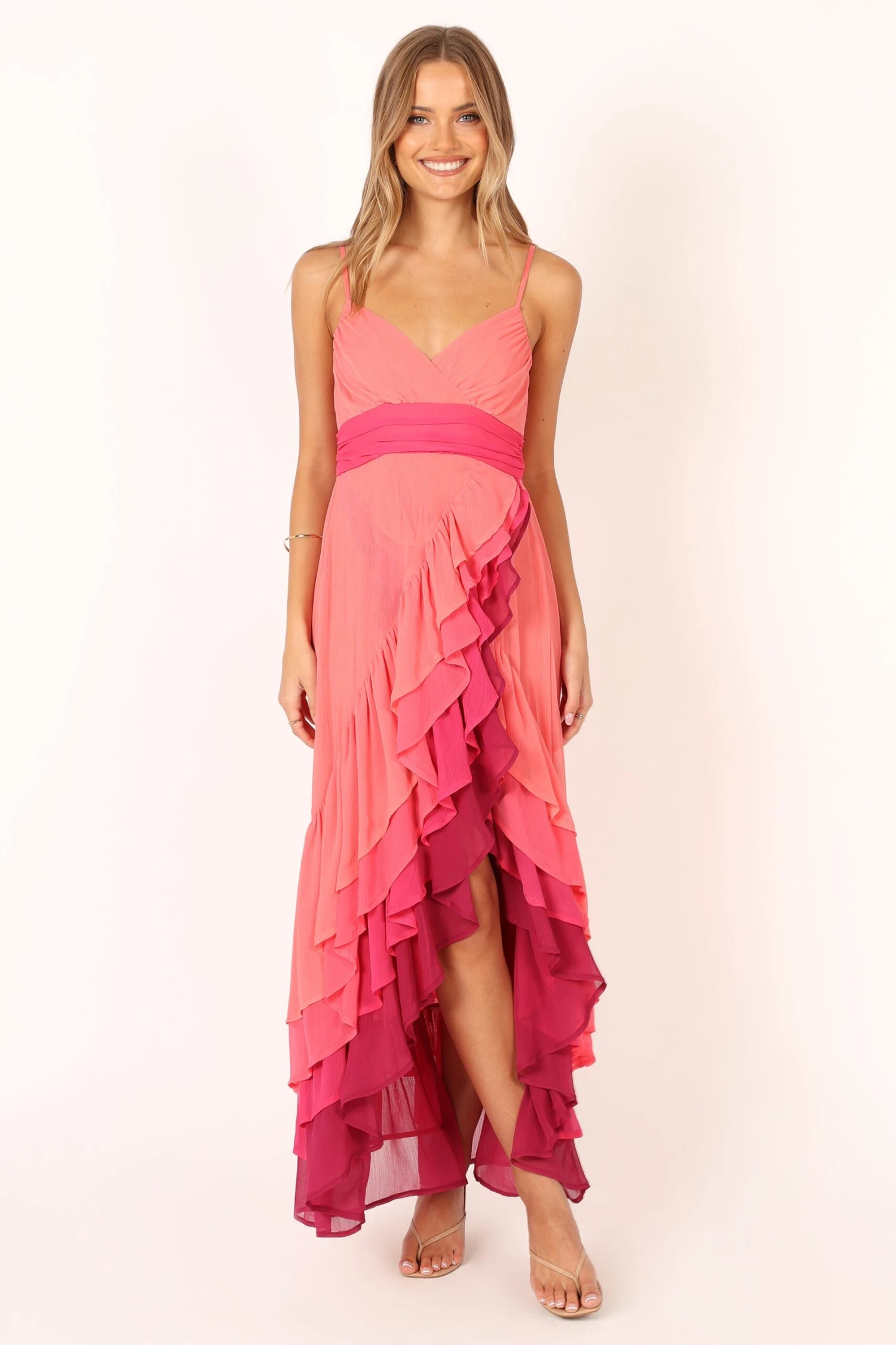 BomBon Tiered Maxi Dress - Coral Hot Pink 3 BomBon Tiered Maxi Dress - Coral Hot Pink