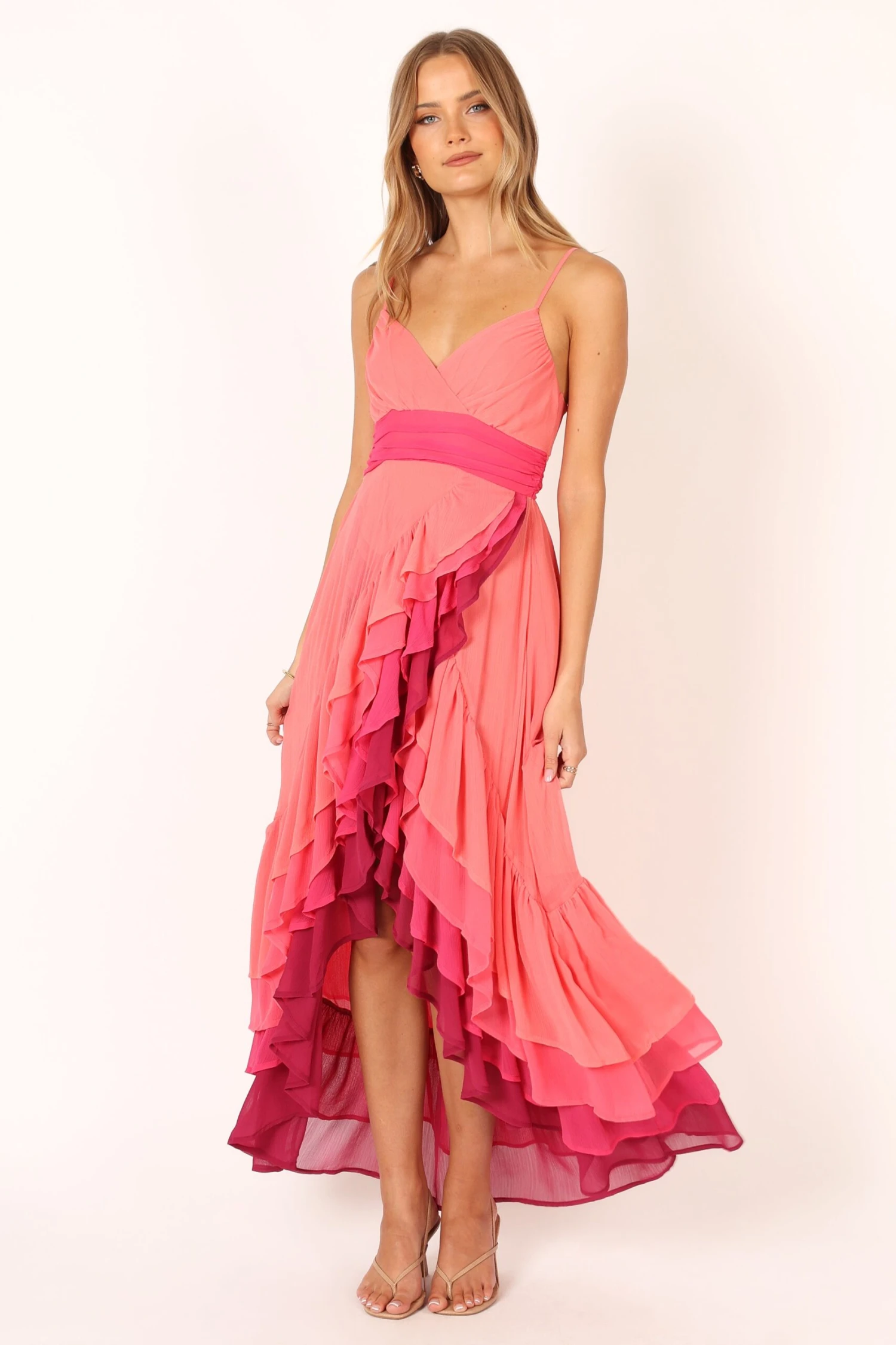 BomBon Tiered Maxi Dress - Coral Hot Pink 4 BomBon Tiered Maxi Dress - Coral Hot Pink - Image 2