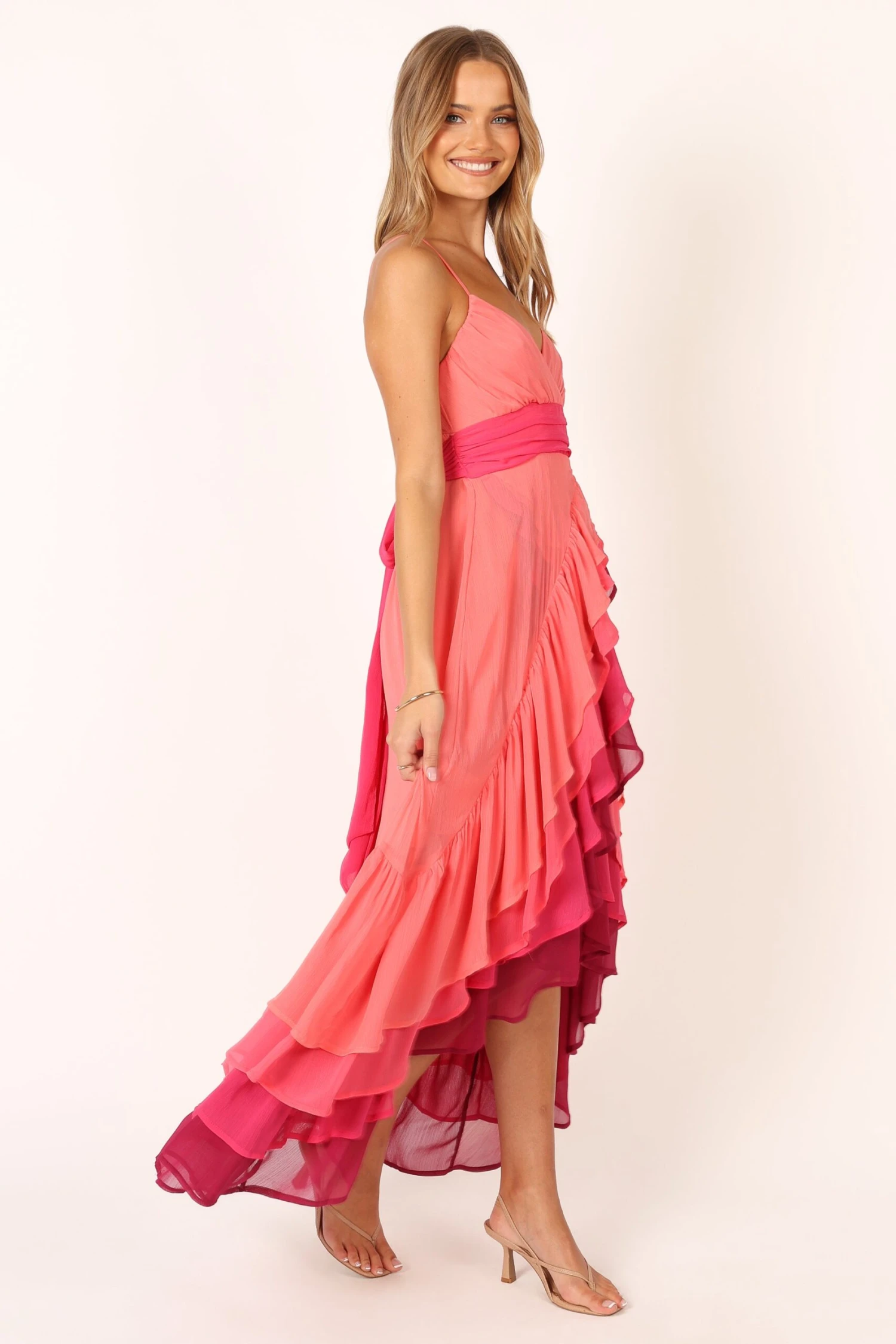BomBon Tiered Maxi Dress - Coral Hot Pink 6 BomBon Tiered Maxi Dress - Coral Hot Pink - Image 4