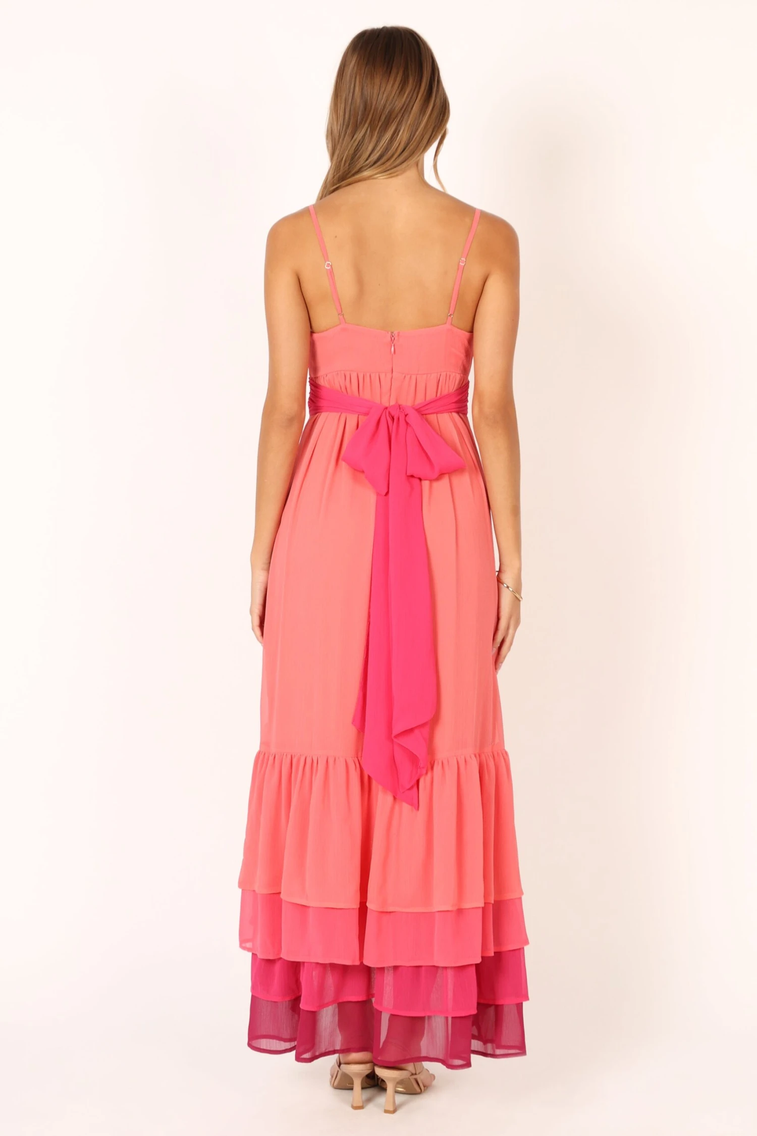 BomBon Tiered Maxi Dress - Coral Hot Pink 8 BomBon Tiered Maxi Dress - Coral Hot Pink - Image 6