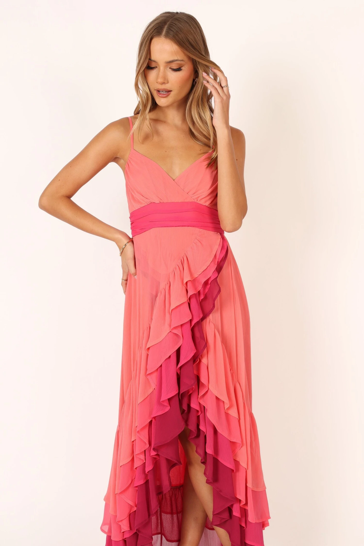 BomBon Tiered Maxi Dress - Coral Hot Pink 11 BomBon Tiered Maxi Dress - Coral Hot Pink - Image 9