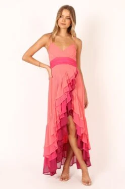 BomBon Tiered Maxi Dress - Coral Hot Pink 23 BomBon Tiered Maxi Dress - Coral Hot Pink -Clothing Discount Shop petal and pup usa dresses bombon tiered maxi dress coral hot pink 33846825156785