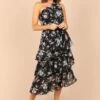 Brigette One Shoulder Tiered Midi Dress - Black Floral -Clothing Discount Shop petal and pup usa dresses brigette one shoulder tiered maxi dress black floral 32380558180529