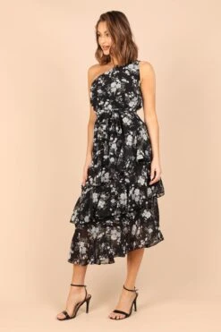 Brigette One Shoulder Tiered Midi Dress - Black Floral 13 Brigette One Shoulder Tiered Midi Dress - Black Floral -Clothing Discount Shop petal and pup usa dresses brigette one shoulder tiered maxi dress black floral 32380558344369