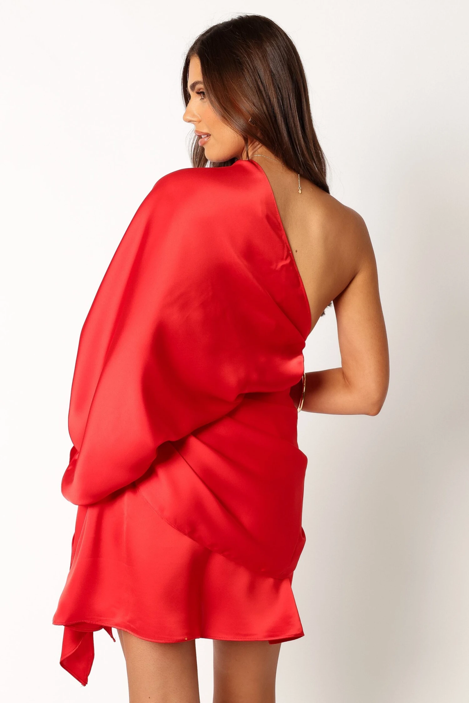 Carmen One Shoulder Mini Dress - Sunset Red 5 Carmen One Shoulder Mini Dress - Sunset Red - Image 3