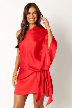 Carmen One Shoulder Mini Dress - Sunset Red 20 Carmen One Shoulder Mini Dress - Sunset Red -Clothing Discount Shop petal and pup usa dresses carmen one shoulder mini dress sunset red 34011644264625