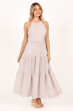 Caspian Tiered Maxi Dress - Tan Stripe -Clothing Discount Shop petal and pup usa dresses caspian tiered maxi dress tan stripe 33520565158065