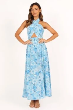 Clover Halterneck Maxi Dress - Blue Floral 15 Clover Halterneck Maxi Dress - Blue Floral -Clothing Discount Shop petal and pup usa dresses clover halterneck midi dress blue floral 33481573466289