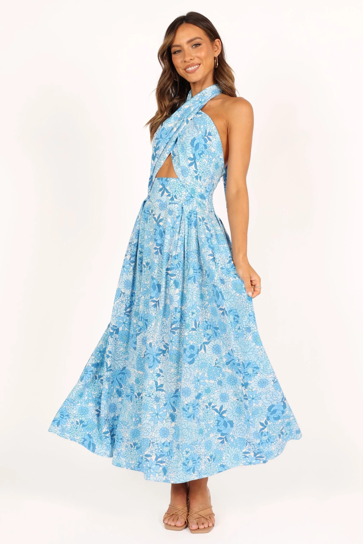 Clover Halterneck Maxi Dress - Blue Floral 6 Clover Halterneck Maxi Dress - Blue Floral - Image 4