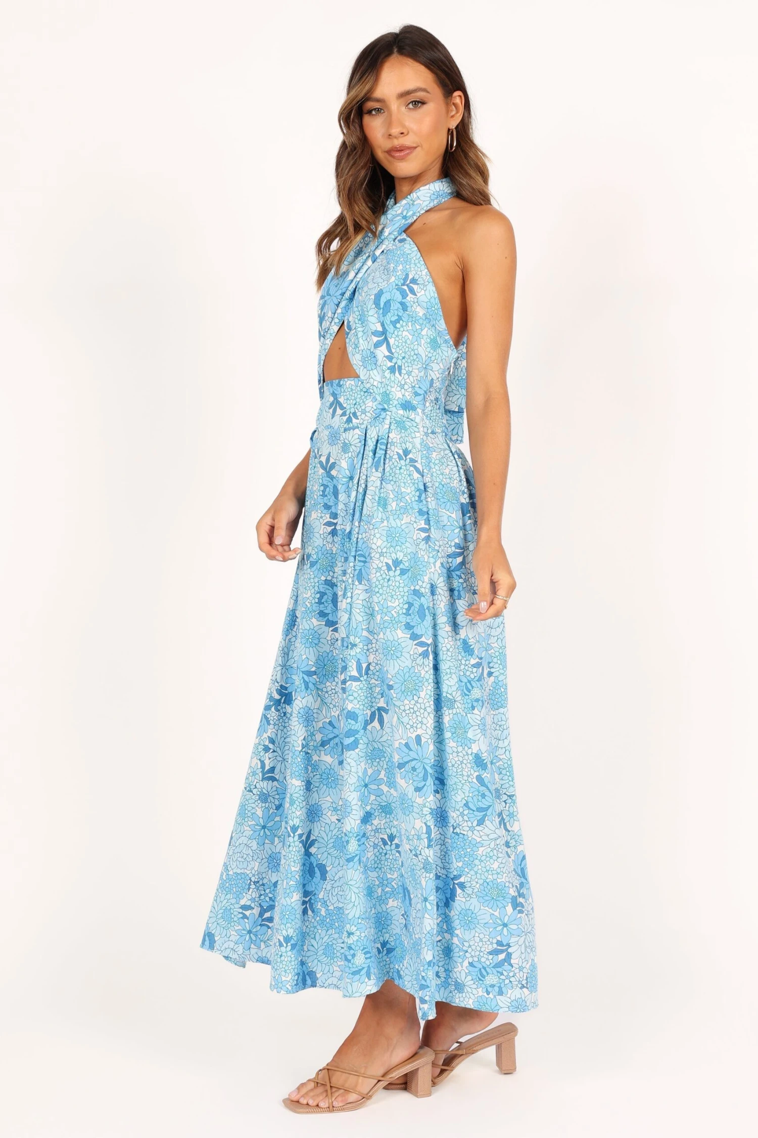 Clover Halterneck Maxi Dress - Blue Floral 7 Clover Halterneck Maxi Dress - Blue Floral - Image 5