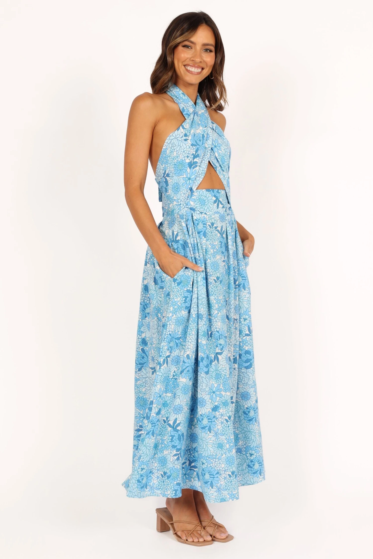 Clover Halterneck Maxi Dress - Blue Floral 9 Clover Halterneck Maxi Dress - Blue Floral - Image 7