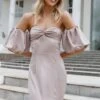 Dahlia Off Shoulder Puff Sleeve Midi Dress - Lilac -Clothing Discount Shop petal and pup usa dresses dahlia off shoulder puff sleeve midi dress lilac 32390892028081